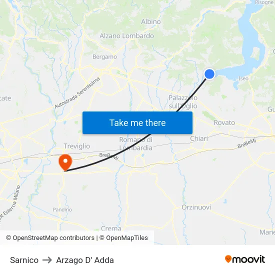 Sarnico to Arzago d'Adda map