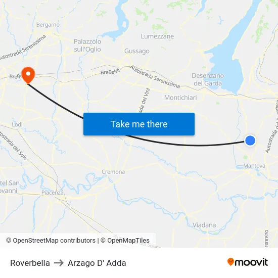 Roverbella to Arzago D' Adda map