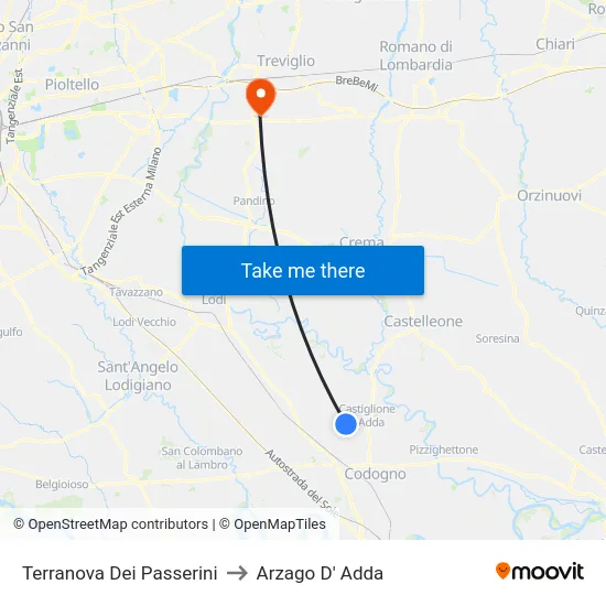 Terranova Dei Passerini to Arzago D' Adda map