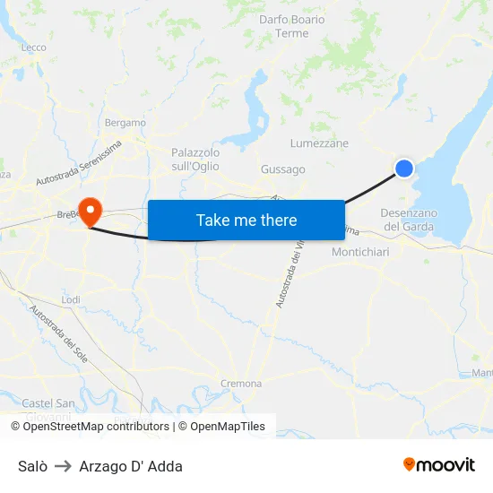 Salò to Arzago d'Adda map