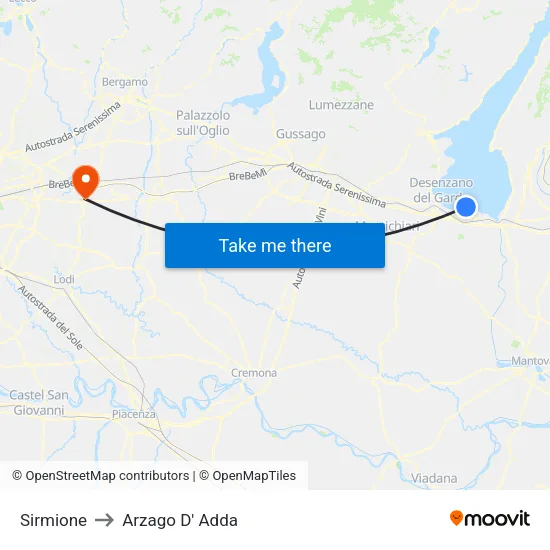 Sirmione to Arzago D' Adda map