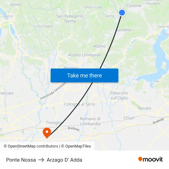 Ponte Nossa to Arzago D' Adda map