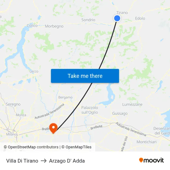 Villa Di Tirano to Arzago d'Adda map