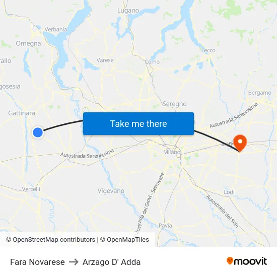Fara Novarese to Arzago D' Adda map