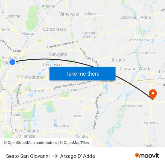 Sesto San Giovanni to Arzago d'Adda map