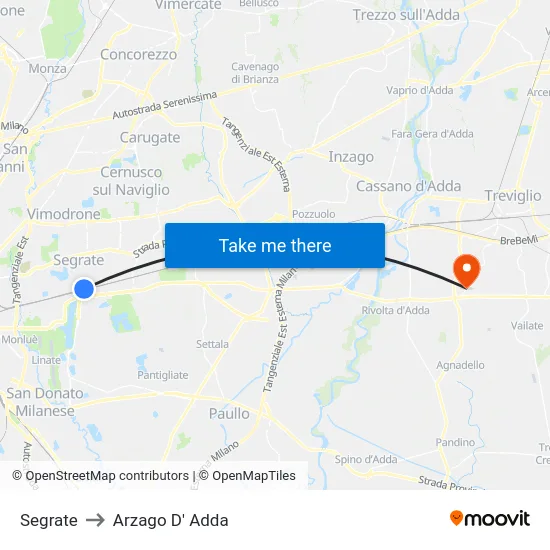 Segrate to Arzago D' Adda map