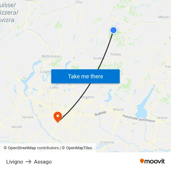 Livigno to Assago map