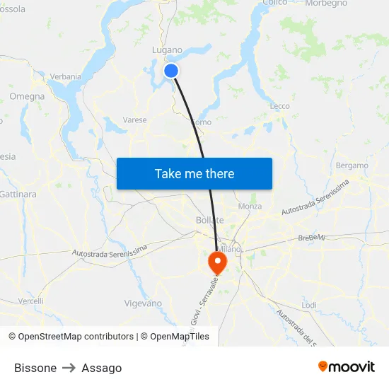 Bissone to Assago map