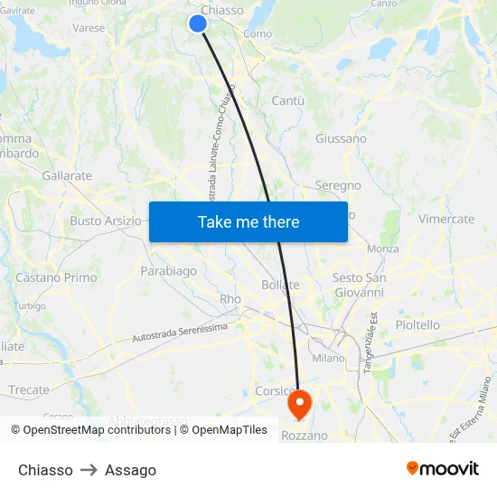 Chiasso to Assago map