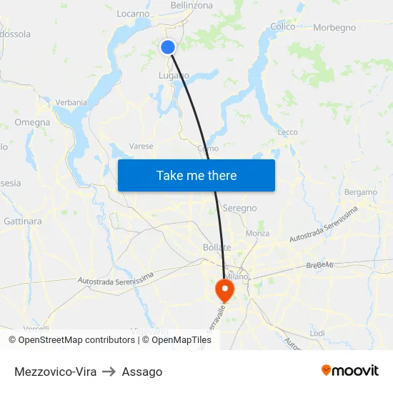 Mezzovico-Vira to Assago map
