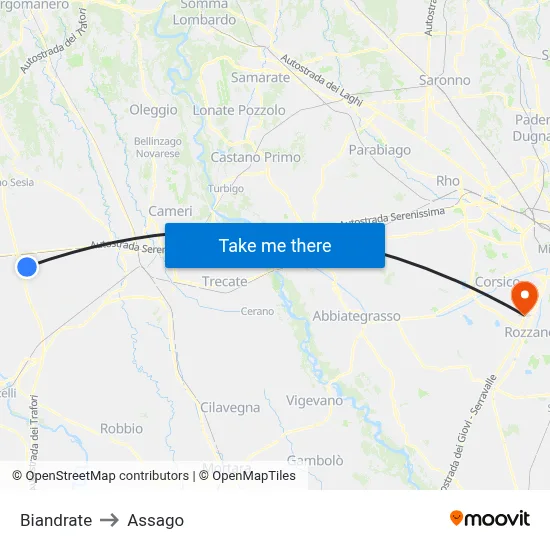 Biandrate to Assago map