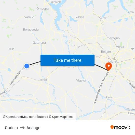 Carisio to Assago map
