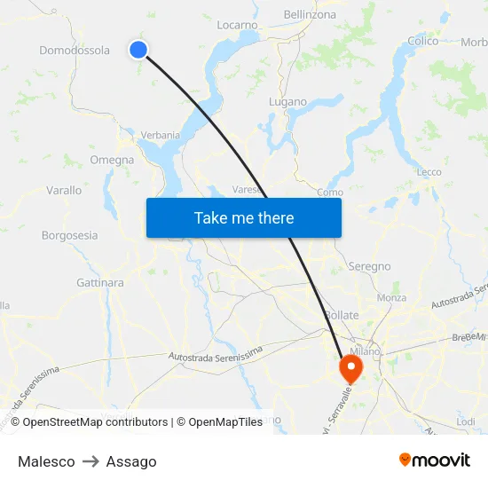 Malesco to Assago map
