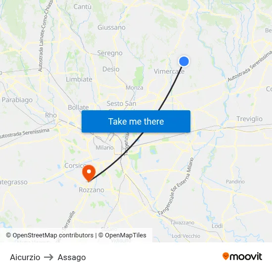Aicurzio to Assago map