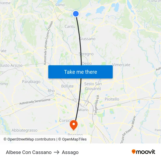 Albese con Cassano to Assago map