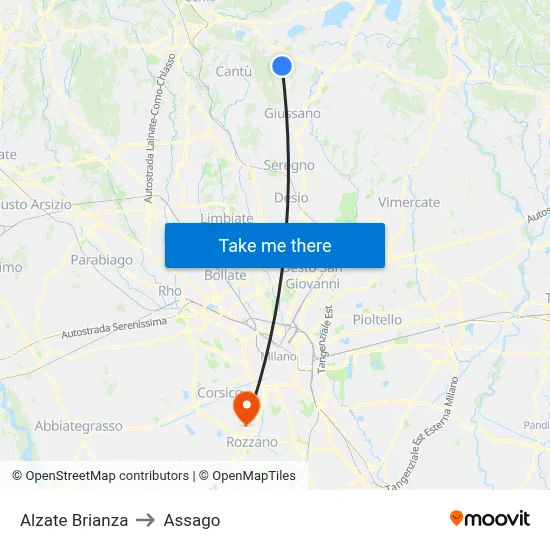 Alzate Brianza to Assago map