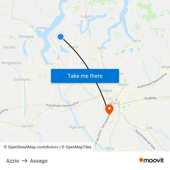 Azzio to Assago map