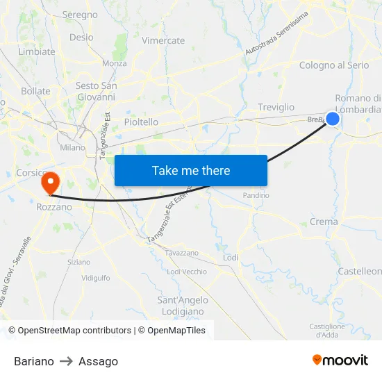 Bariano to Assago map