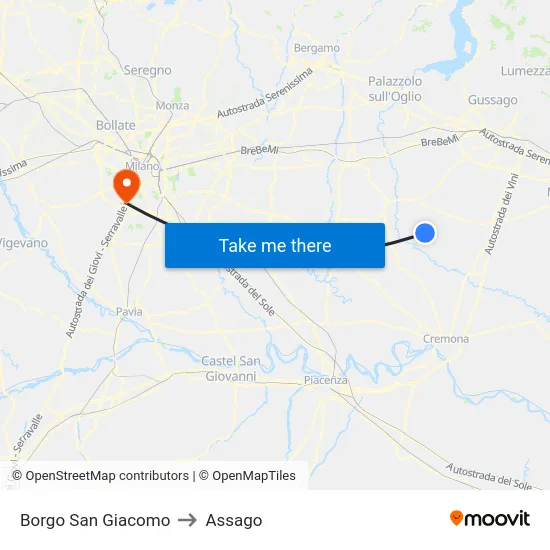 Borgo San Giacomo to Assago map