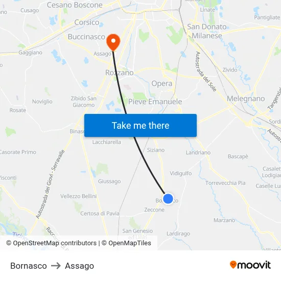Bornasco to Assago map