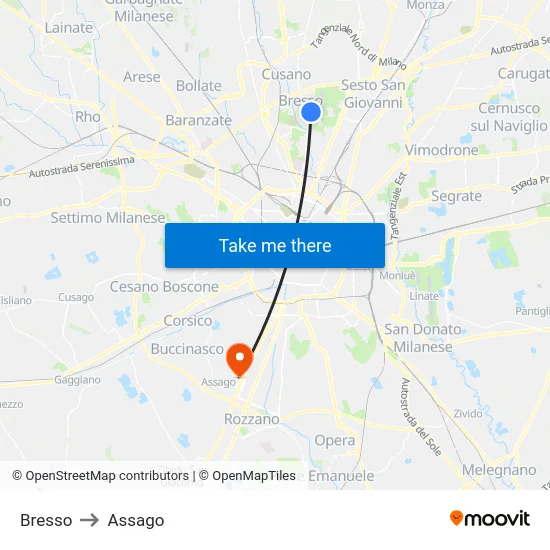 Bresso to Assago map