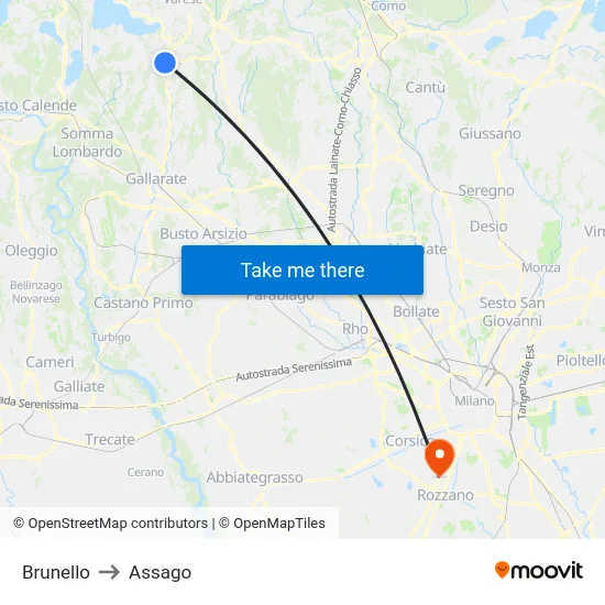 Brunello to Assago map
