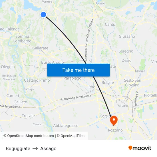 Buguggiate to Assago map
