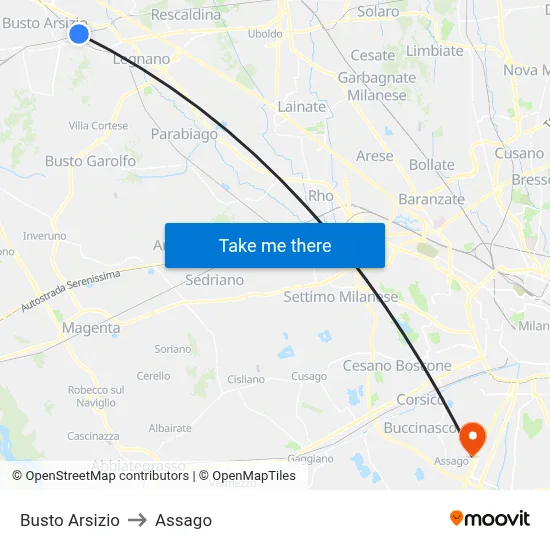 Busto Arsizio to Assago map