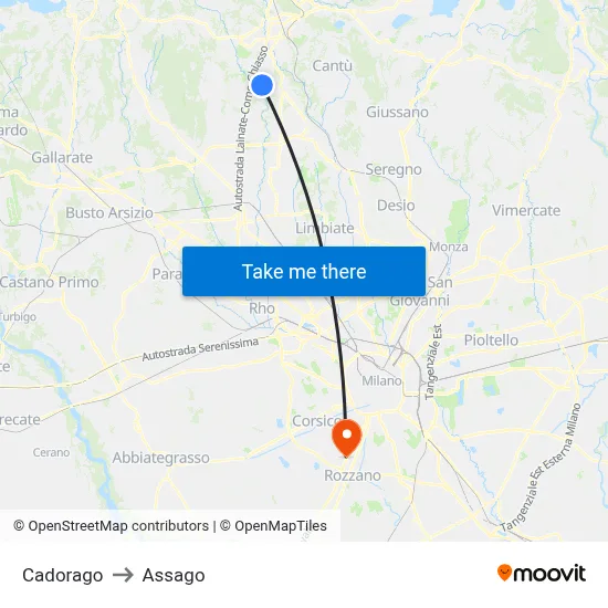 Cadorago to Assago map