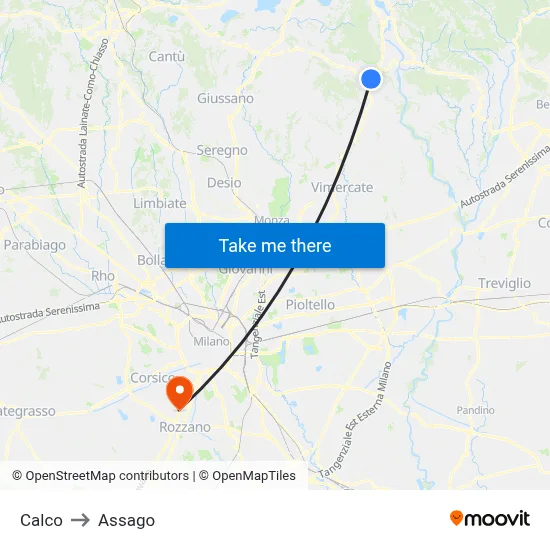 Calco to Assago map