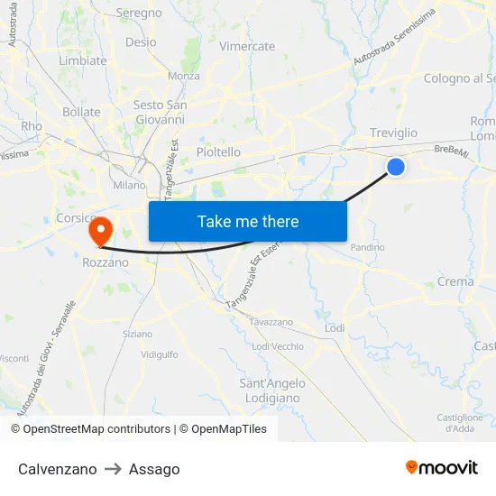 Calvenzano to Assago map