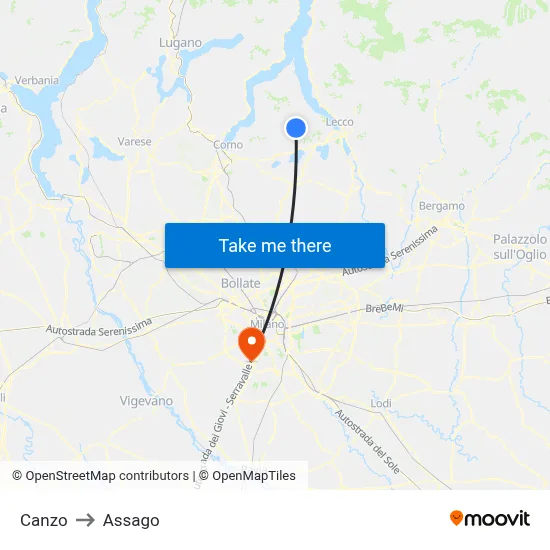 Canzo to Assago map