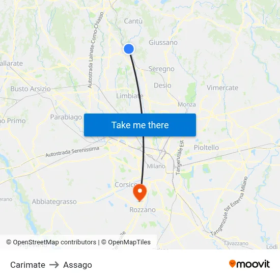Carimate to Assago map