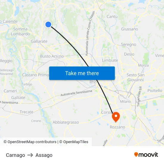 Carnago to Assago map
