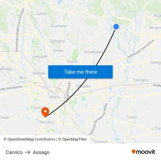 Carvico to Assago map
