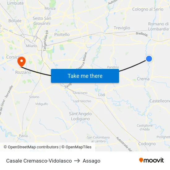 Casale Cremasco-Vidolasco to Assago map