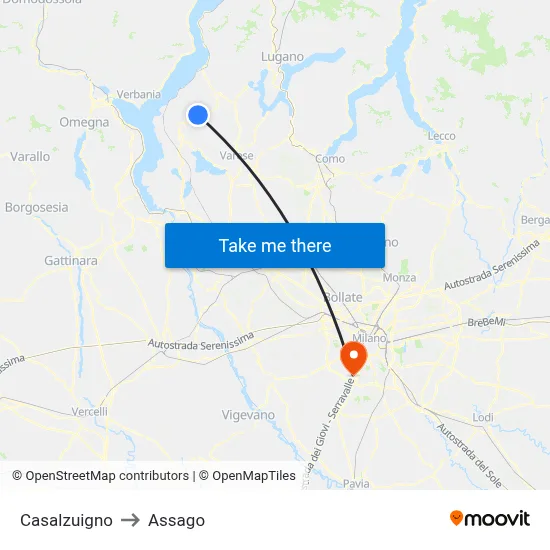 Casalzuigno to Assago map