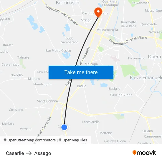 Casarile to Assago map
