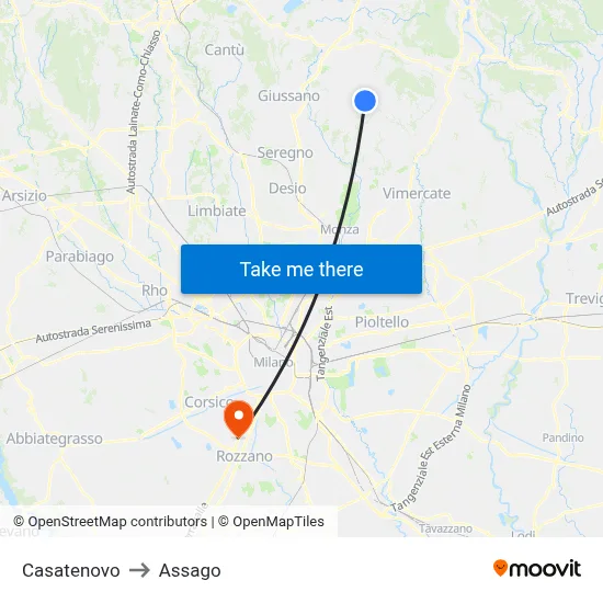 Casatenovo to Assago map