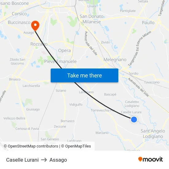 Caselle Lurani to Assago map