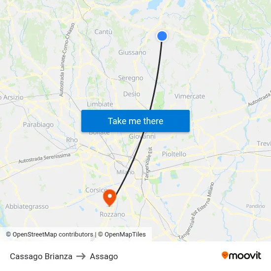 Cassago Brianza to Assago map