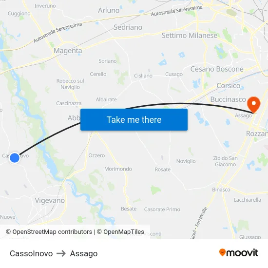 Cassolnovo to Assago map