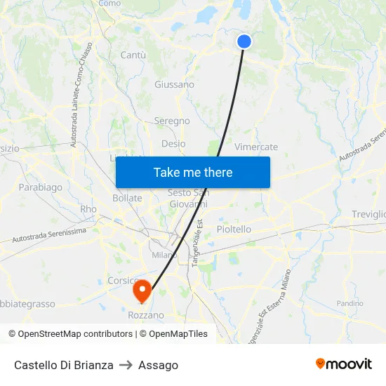 Castello di Brianza to Assago map