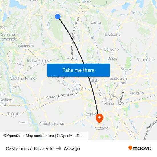 Castelnuovo Bozzente to Assago map