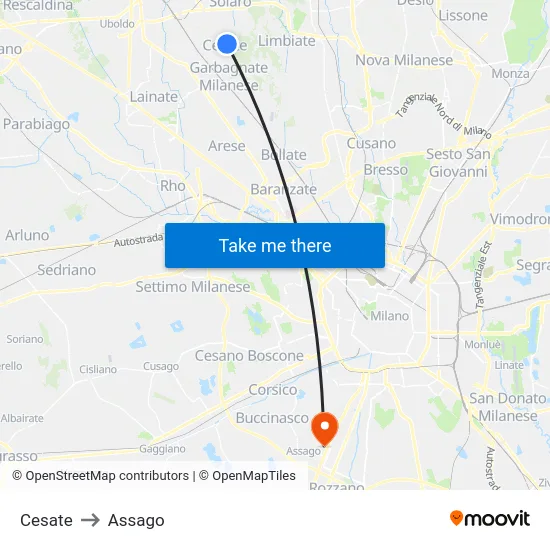 Cesate to Assago map