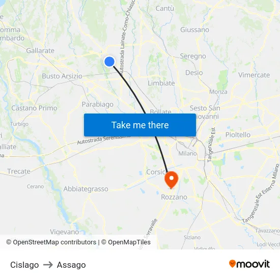 Cislago to Assago map