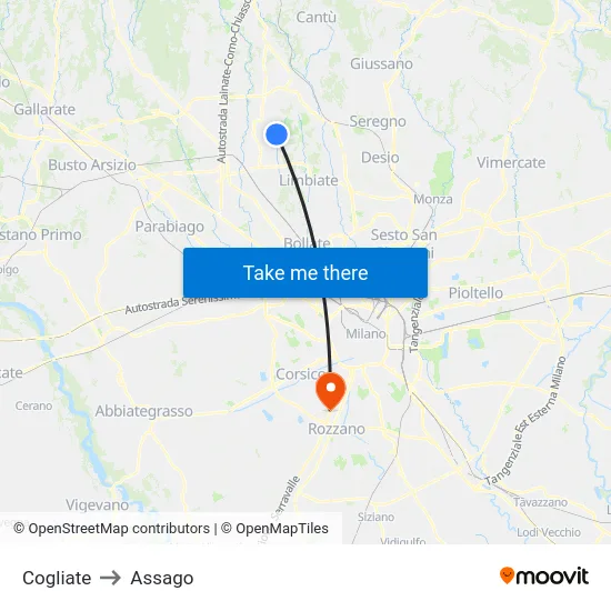Cogliate to Assago map