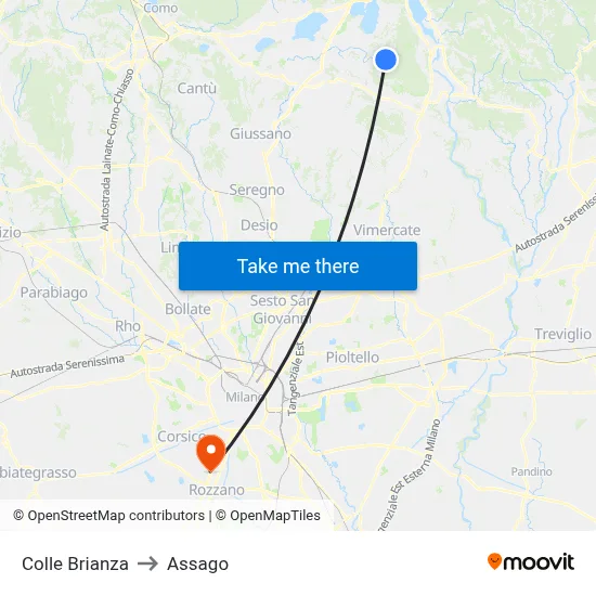 Colle Brianza to Assago map