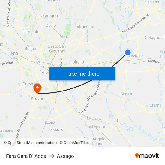 Fara Gera D' Adda to Assago map