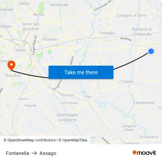 Fontanella to Assago map